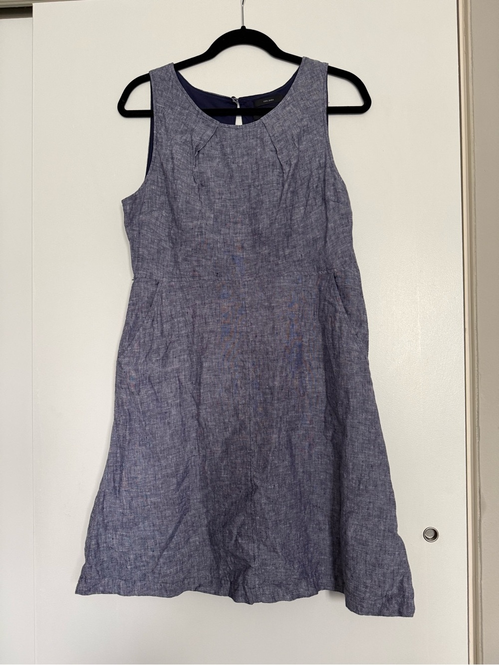 Tahari Blue Linen A-Line Dress with Pockets